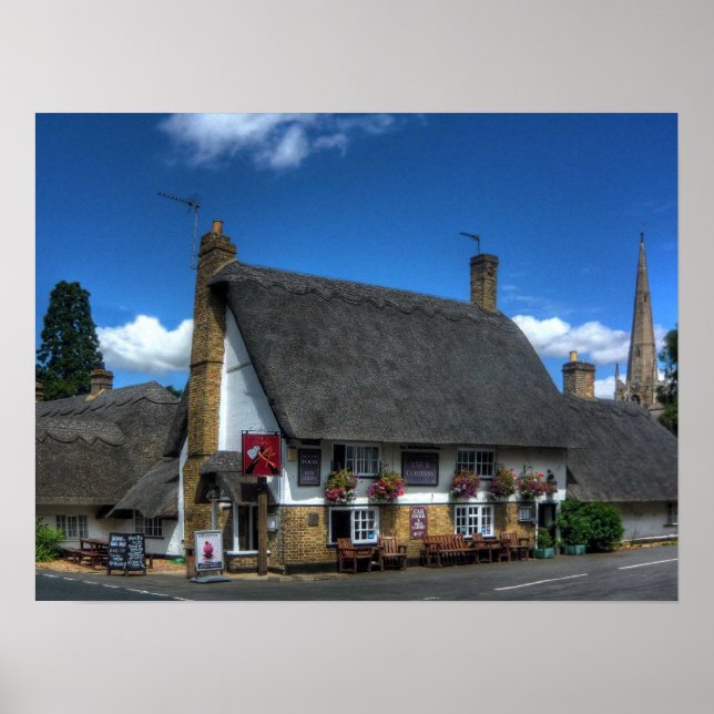 British Pub Print med Thatched Tak Poster (Framsidan)