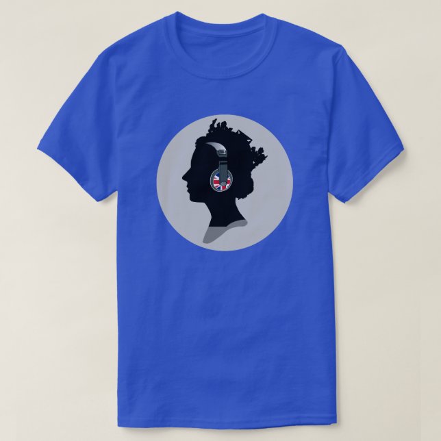 BRITISH QUEEN MED UTFORMNING AV HEADPHONES T SHIRT (Design framsida)