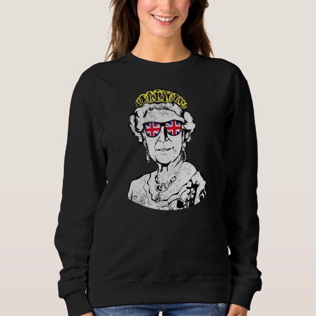 British Queen Sunglasses Krona Union Jack Meme T Shirt (Framsida)