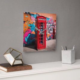 British Red Telefon Box Fyrkantig Klocka