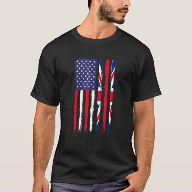 British Roots Halamerikansk Flagga Patriotic Briti T Shirt (Framsida)