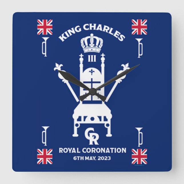 British Royal Coronation Kung Charles III Fyrkantig Klocka (Framsida)