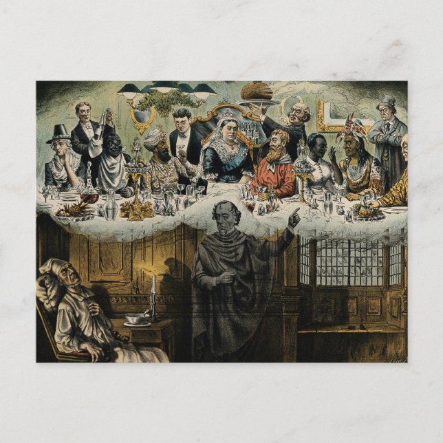 British Scrooge Queen Victoria - julmiddag Helg Vykort (Framsida)