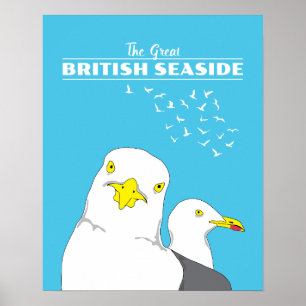 British Seaside Resort Fiskmås Retro Travel Poster