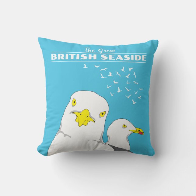 British Seaside Travel Souvenir Fiskmås Birds Kudde (Framsida)