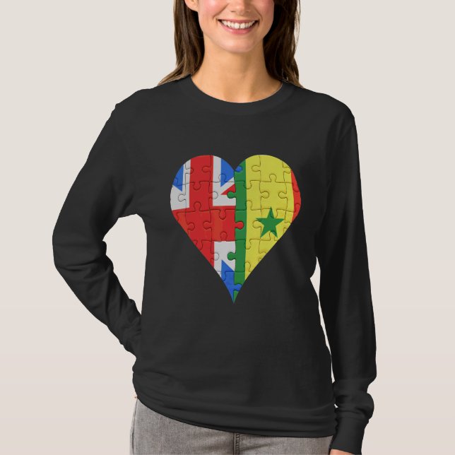 British Senegalese Flagga Heart T Shirt (Framsida)