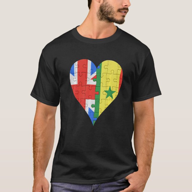 British Senegalese Flagga Heart T Shirt (Framsida)