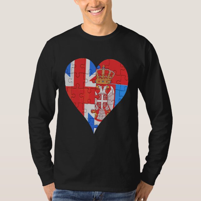 British Serbian Flagga Heart T Shirt (Framsida)