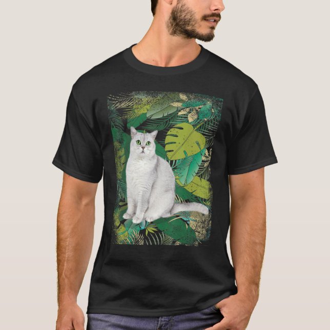 British Short Hair Shorthair Cat Tropical Hawaii V T Shirt (Framsida)