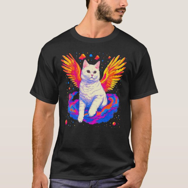 British Shorthair Cat Angel Wings T Shirt (Framsida)