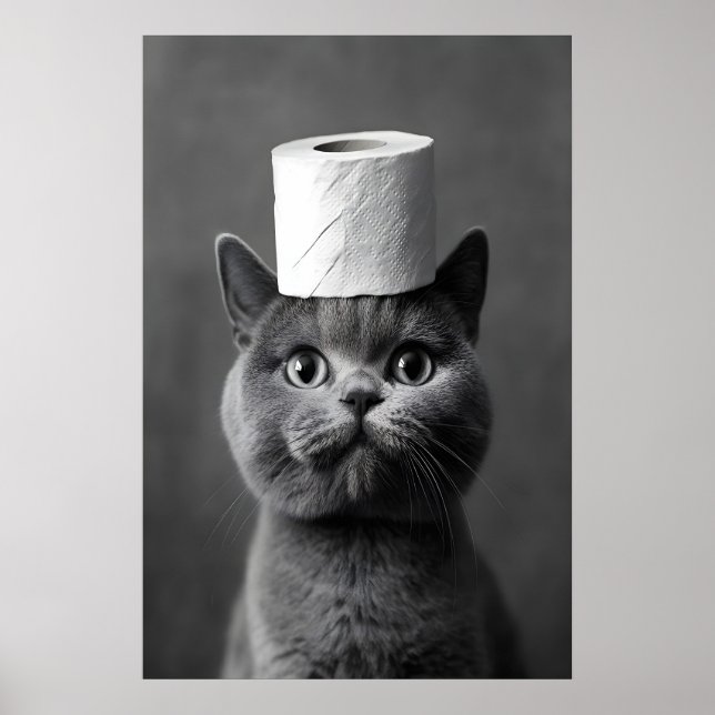 British Shorthair Cat Bathroom Art, Toilet Paper Poster (Framsidan)