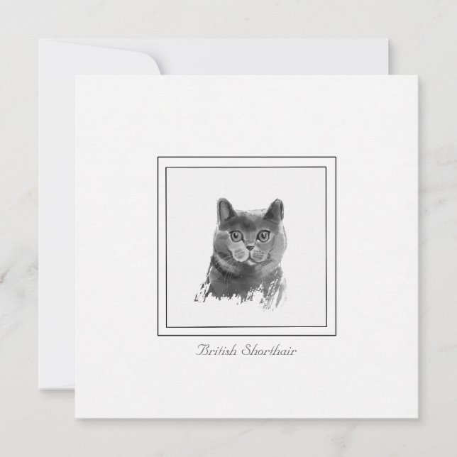 British Shorthair Cat Charcol Teckning Anteckningskort (Framsida)