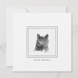 British Shorthair Cat Charcol Teckning Anteckningskort
