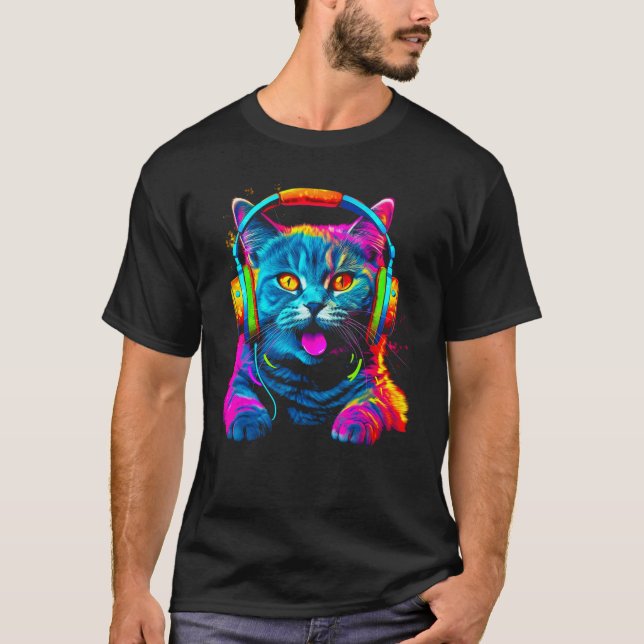 British Shorthair Cat DJ Festival T Shirt (Framsida)