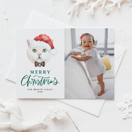 British Shorthair Cat Grönt God jul Photo Helg Vykort