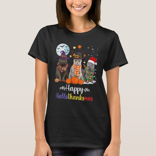British Shorthair Cat Halloween God jul 1 T Shirt (Framsida)