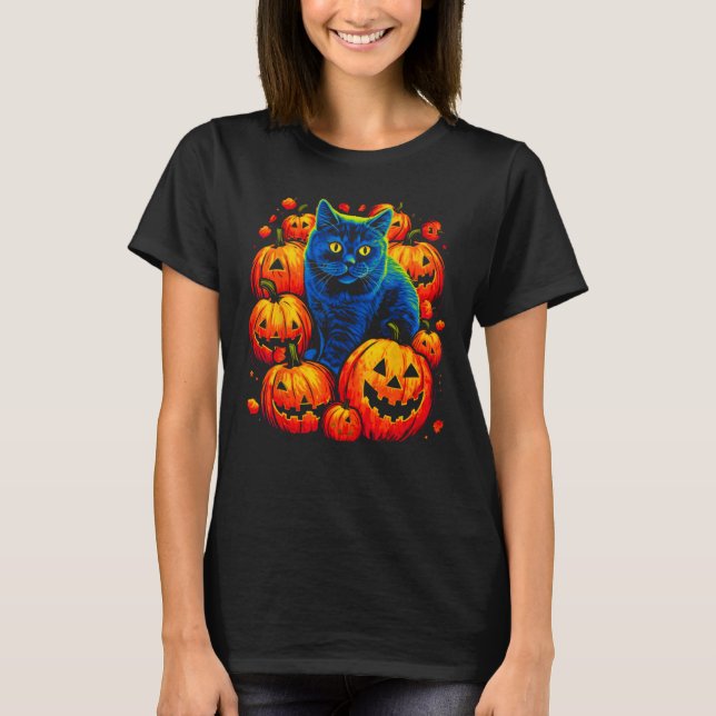 British Shorthair Cat Halloween T Shirt (Framsida)