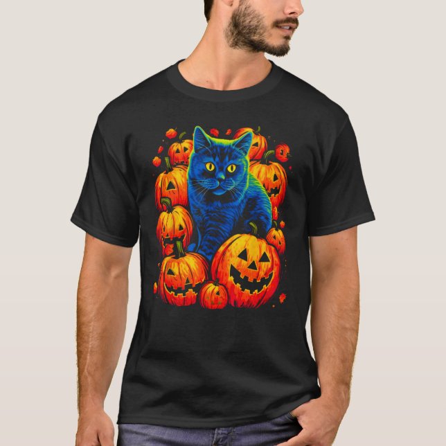 British Shorthair Cat Halloween T Shirt (Framsida)