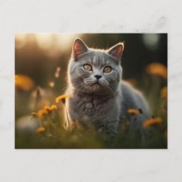 British Shorthair Cat in Flower Meadow Vykort