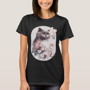British Shorthair Cat Japansk Cherry Blommar Saku T Shirt