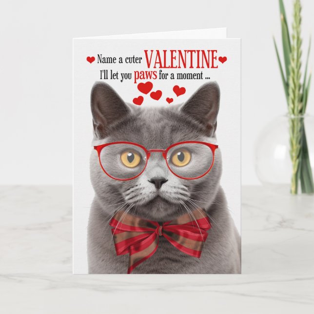British Shorthair Cat Kattdjur Humor Valentine Day Helgkort (Framsida)