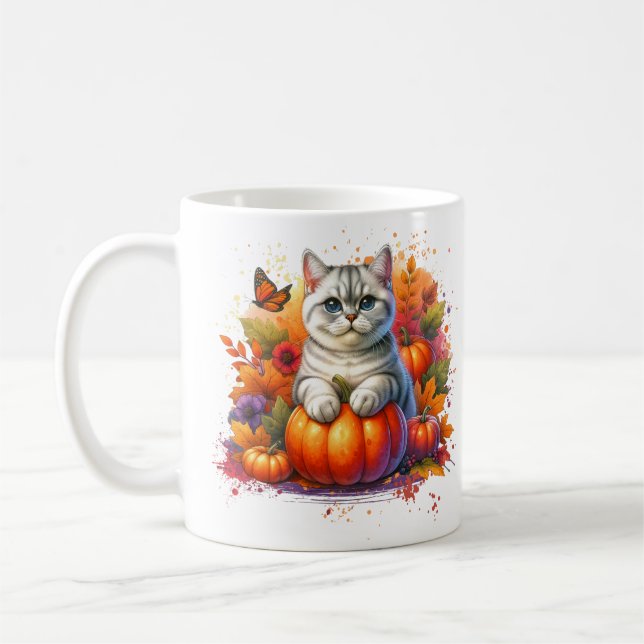 British Shorthair Cat med Pumpkin Kaffemugg (Vänster)