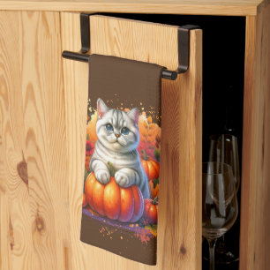 British Shorthair Cat med Pumpkin Kökshandduk