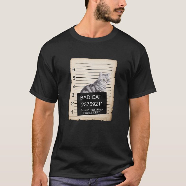 British Shorthair Cat Mugg Shot Bad Cat T Shirt (Framsida)