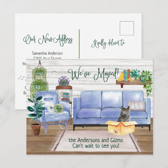 British Shorthair Cat Mysigt New Home Adress  Meddelande Vykort (Fram/baksida)