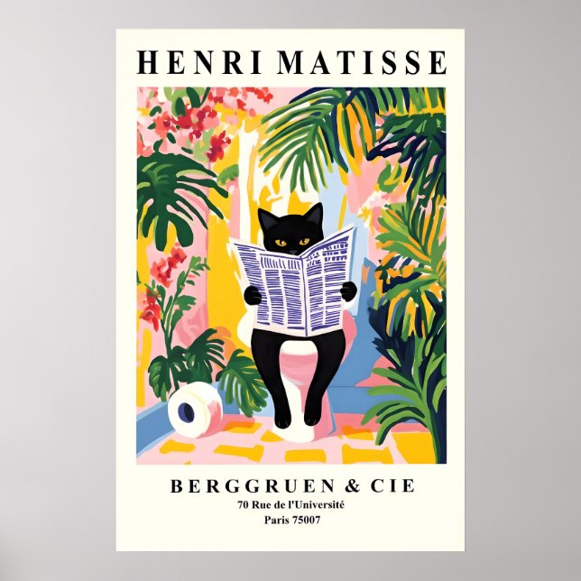 British Shorthair Cat on a Toilet Print - Matisse Poster (Framsidan)