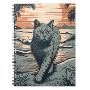 British Shorthair cat på en tropisk strand Anteckningsbok