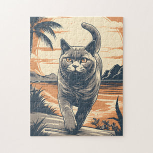 British-Shorthair-Cat på en tropisk strand Pussel
