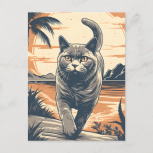 British-Shorthair-Cat på en tropisk strand Vykort
