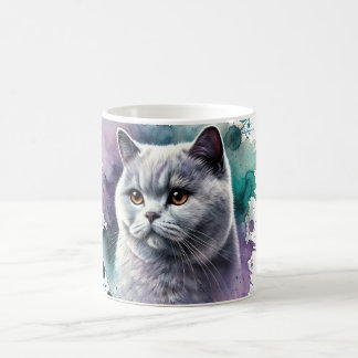 British Shorthair Cat Porträtt i Lilac Kaffemugg