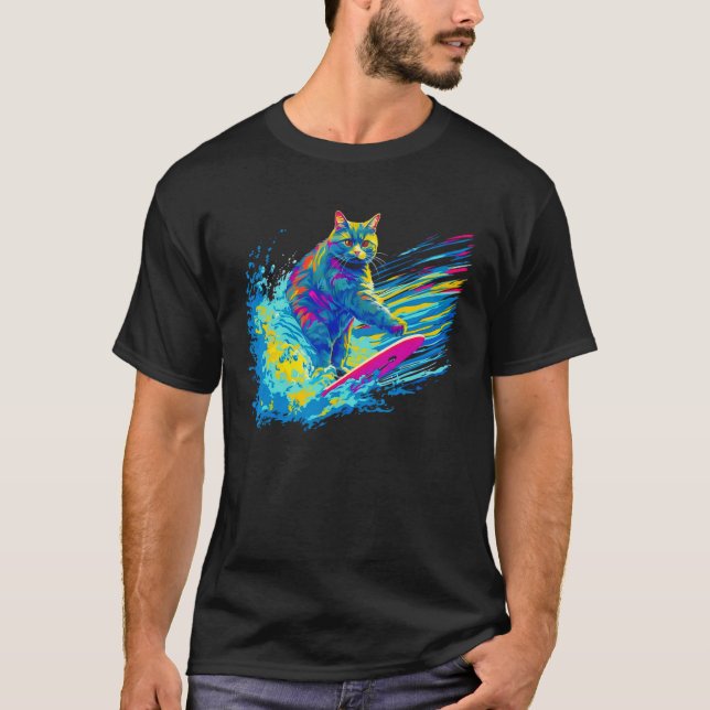 British Shorthair Cat Surfer T Shirt (Framsida)