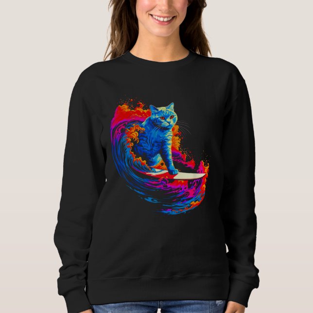British Shorthair Cat Surfing T Shirt (Framsida)