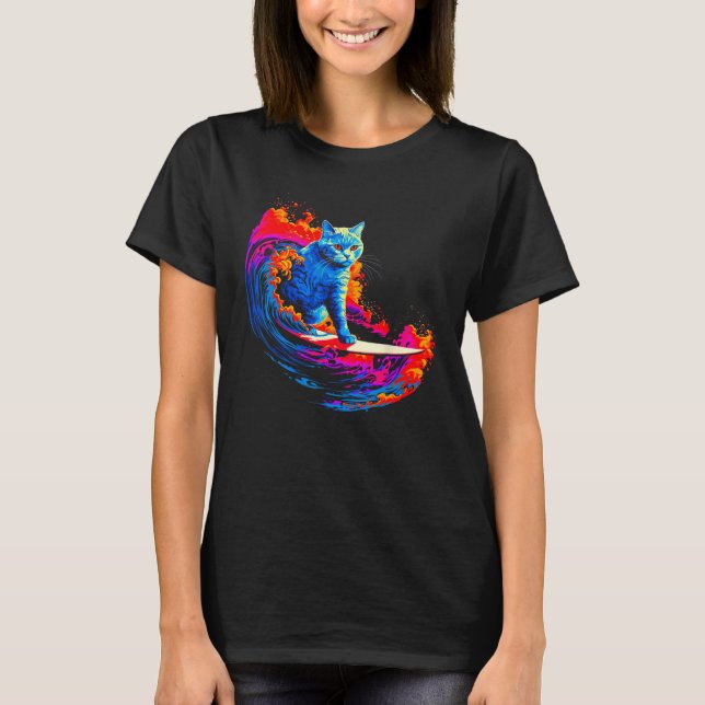 British Shorthair Cat Surfing T Shirt (Framsida)