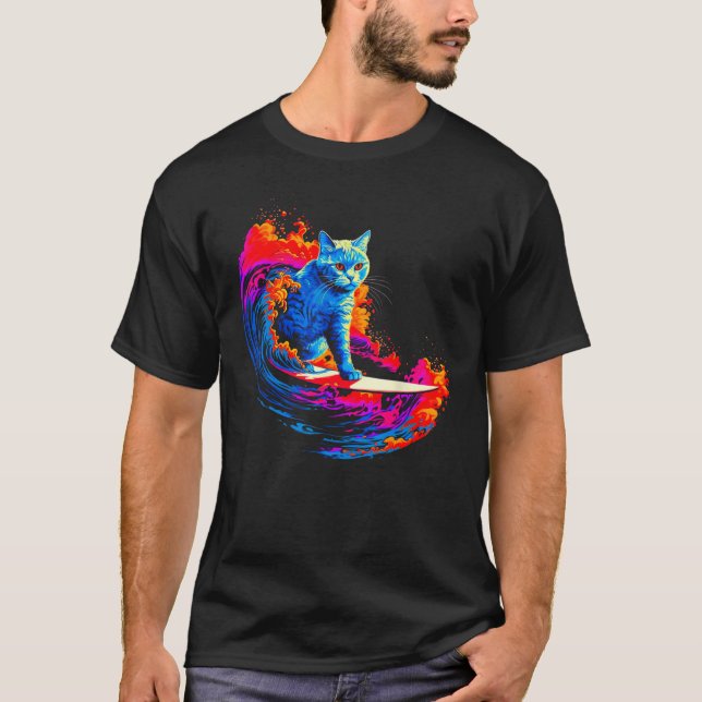 British Shorthair Cat Surfing T Shirt (Framsida)