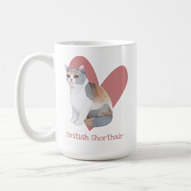 British Shorthair Cat Watercolor Kattunge Rosa Hea Kaffemugg (Vänster)