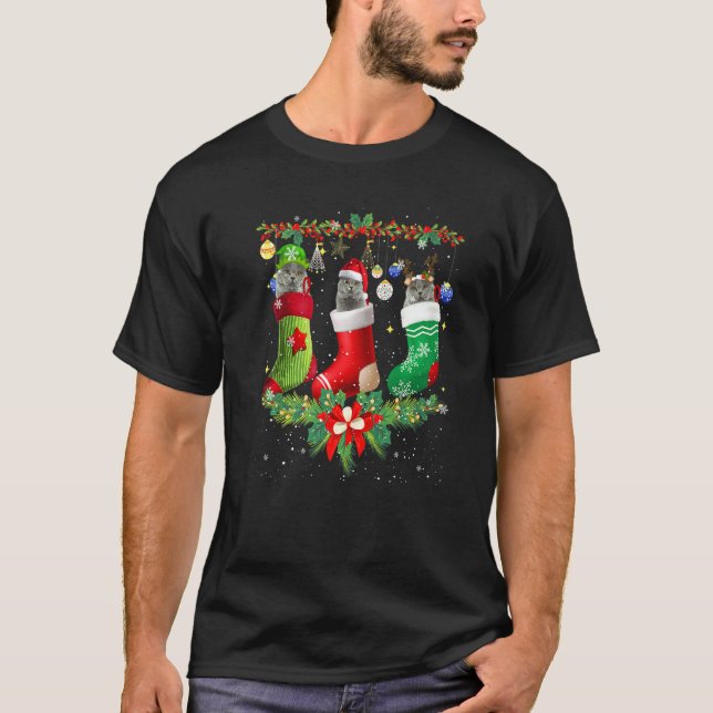 British Shorthair Cats In Christmas Sock Cat T Shirt (Framsida)