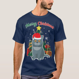 British Shorthair Christmas Tree Snow Flakes Xmas T Shirt