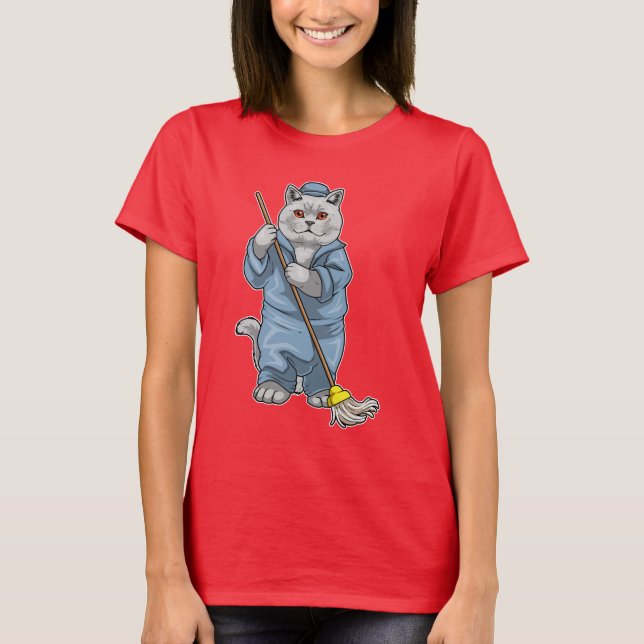 British Shorthair Cleaner Mop T Shirt (Framsida)