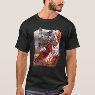 British Shorthair Eagle American Flagga 4 juli Ind T Shirt