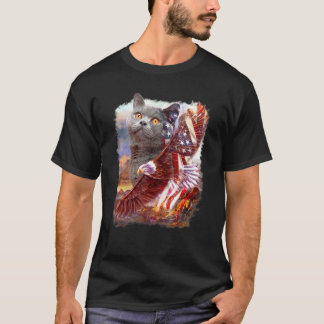 British Shorthair Eagle Amerikansk flagga 4 juli I T Shirt