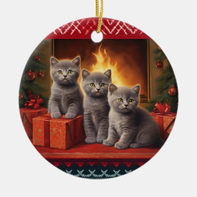 British shorthair kittens christmas julgransprydnad keramik (Framsidan)