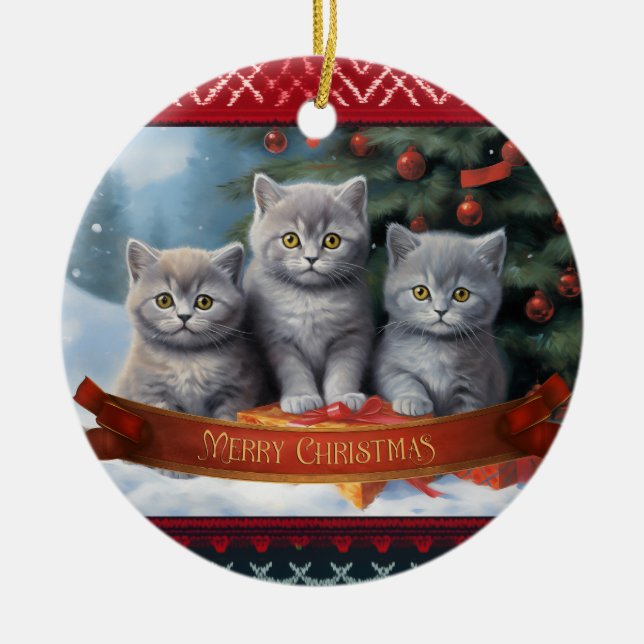 British shorthair kittens christmas julgransprydnad keramik (Framsidan)