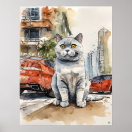 British Shorthold Cat - Cat Art Print - British Poster