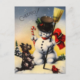 British Snögubbe och Scotty Hund som säger "Cheeri Helg Vykort
