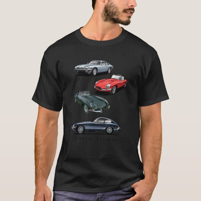 British Sports Cars Classic Jaguars T Shirt (Framsida)