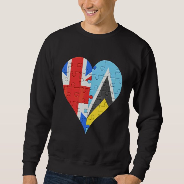 British St Lucian Flagga Heart Lång Ärmad Tröja (Framsida)